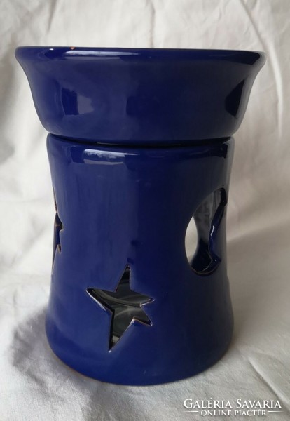 Blue three-part candle holder 12.5 cm high