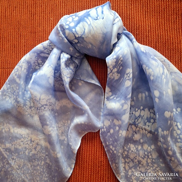 Silk scarf, hand stitched, batik blue effect (large)