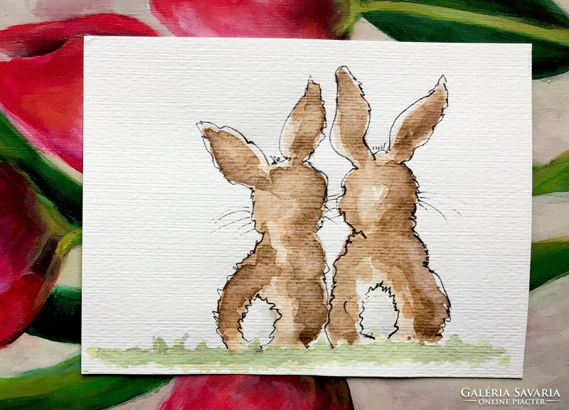 3 darab kézzel festett akvarell húsvéti képeslap egy csomagban - nem print