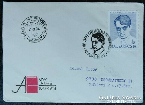 FF3233 / 1977 Ady Endre bélyeg FDC-n futott