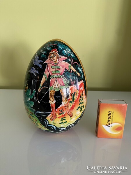 Hand-painted Russian lacquer wooden egg, matryoshka, matryoshka-like