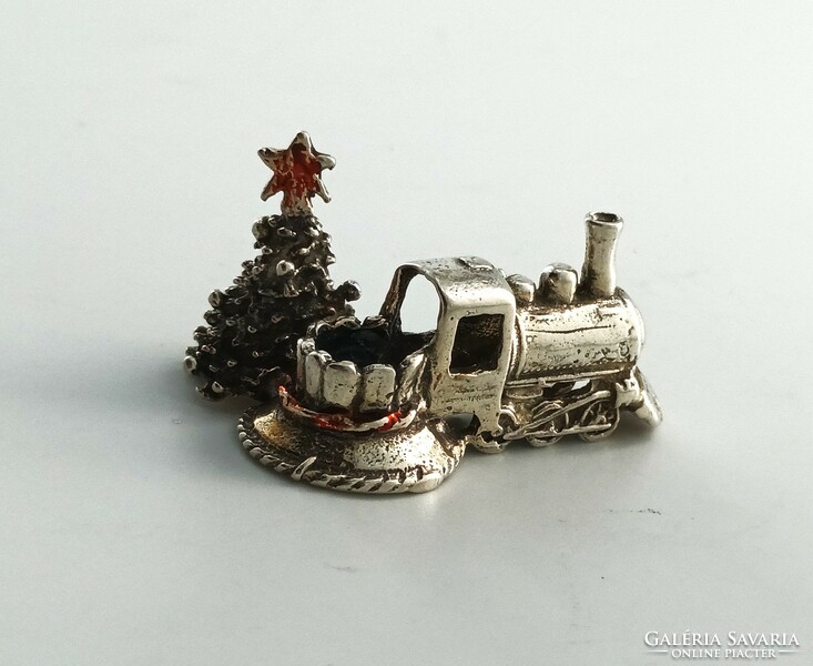 Silver ornament, train, Christmas tree