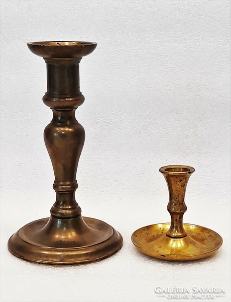 2 pcs. A very rare size antique copper / bronze candle holder