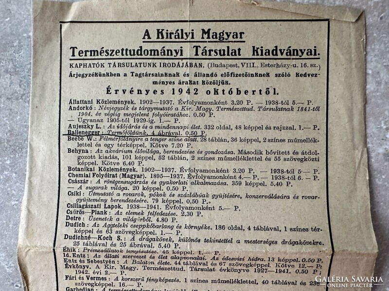 Magyar Királyi Természettudományi Társulat kiadványa 1942