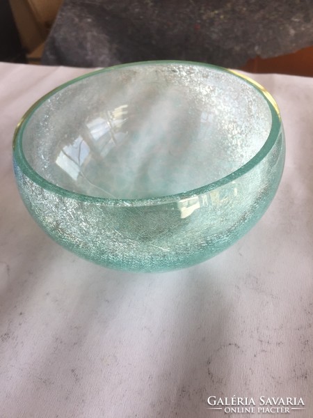 Csodás türkiz fátyolüveg, repesztett üveg, karcagi tálka (FSZ)