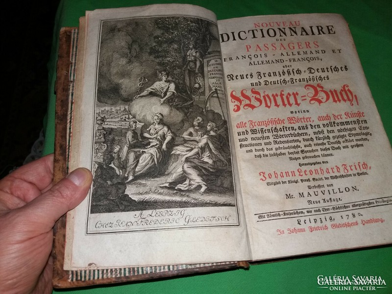 1780.﻿ antik Johann Leonhard Frisch-Jakob Mauvillon : Német-Francia gótbetűs szótár a képek szerint