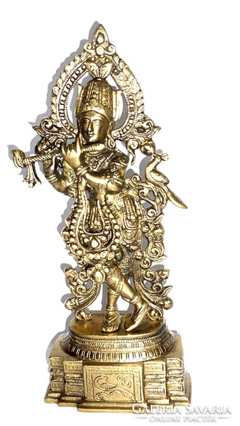 Large copper statue of the Hindu god Krishna with a flute, 2.80 kg