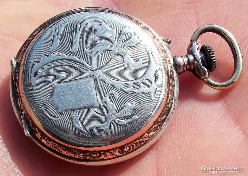 Antique gold-silver women's pocket watch with gold-plated chain