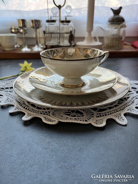 Wonderful collectible art deco gilded Bavarian breakfast tea cup set, trio