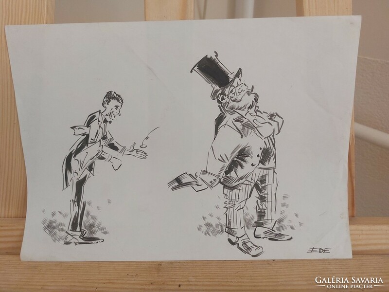 (K) signed ede caricature 30x21 cm