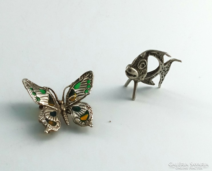 Silver ornaments, butterfly, fish