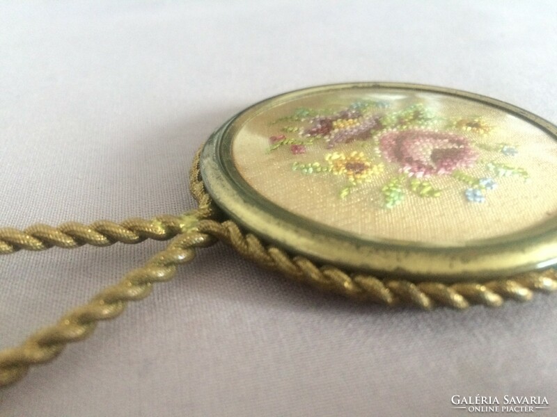 Old small hand mirror tapestry with insert