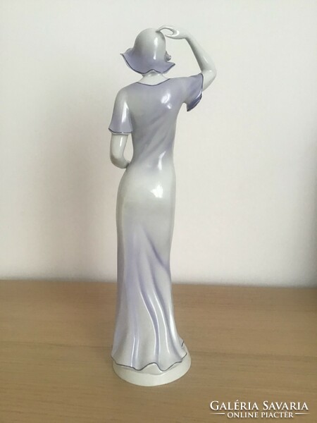 Hólloháza porcelain statue of a woman in a hat 41 cm