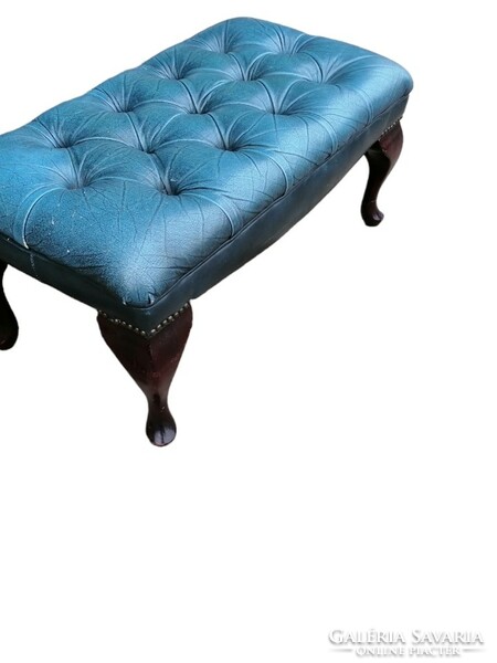 Chesterfield blue winged armchair with footrest
