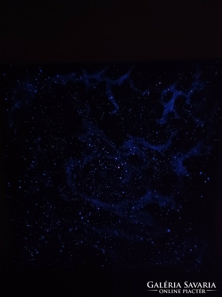 Csodálatos, egyedi, sötétben világító absztrakt festmény "Galaxis".