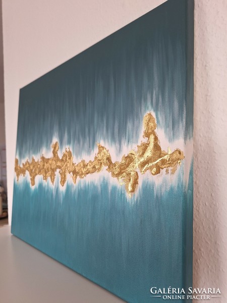 Akril festmény - Reef - arany- türkiz absztrakt