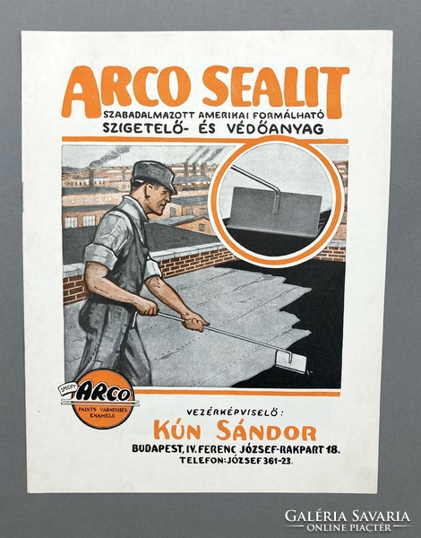 Arco Sealit és ArcoTop amerikai szigetelő- és védőanyag antik illusztrált reklám-prospektusa, 1928