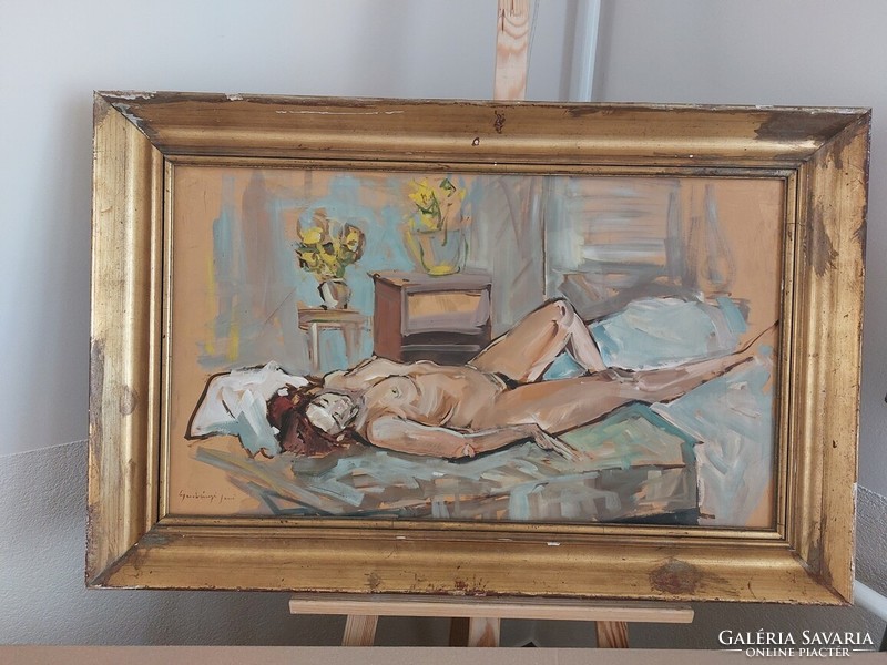 (K) nude painting by Jenő Gadányi (?) 94X61 cm with frame