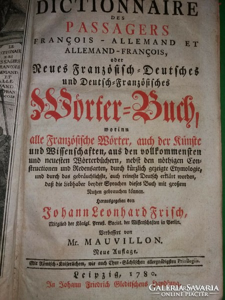 1780.﻿ antik Johann Leonhard Frisch-Jakob Mauvillon : Német-Francia gótbetűs szótár a képek szerint