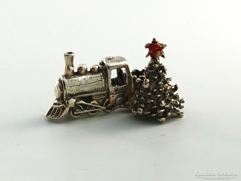 Silver ornament, train, Christmas tree