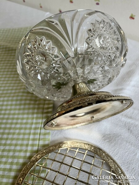 Impressive English, silver-plated crystal flower arrangement - potpourri holder