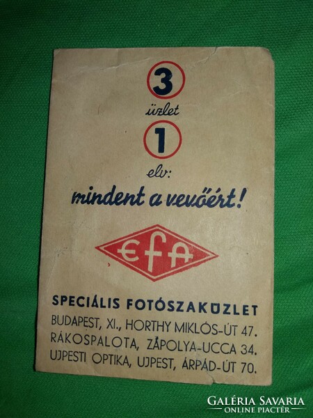 1930-as évek EFA fotószaküzlet filmelőhívó papír kereskedelmi borító képek szerint