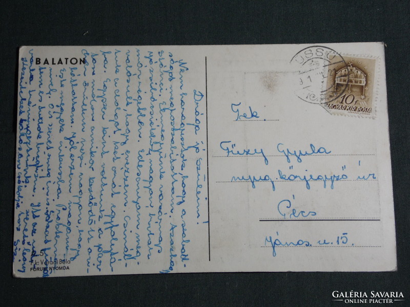 Képeslap, Elfoglalt ember levelezőlapja Balaton vitorlás,1939