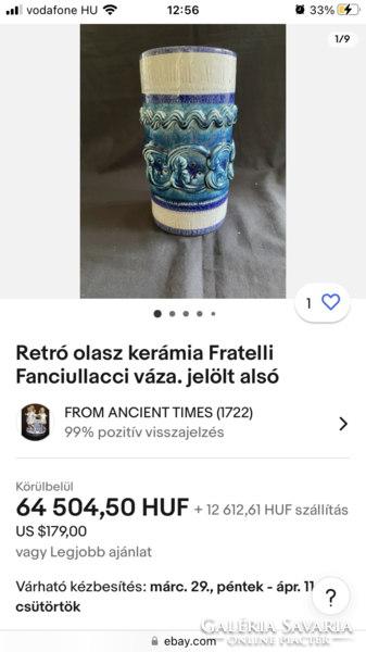 Fratelli Fanciullacci olasz mid century kerámia váza M122
