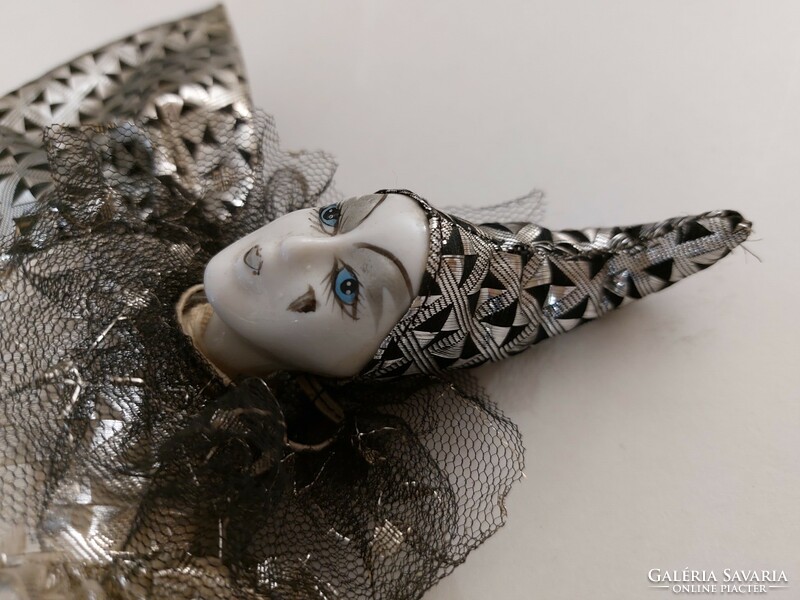 Velencei baba karneváli porcelán fejű Harlekin 36 cm