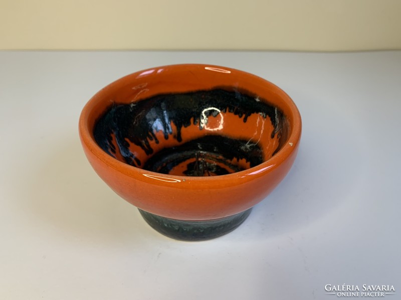 Retro ikebana fekete-piros mázas kerámia tál tálka