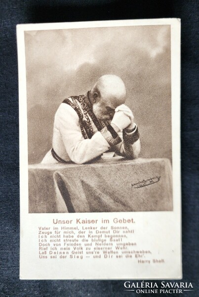 1915 Habsburg Emperor József Franz, King of Hungary, prayer for the soldiers, original contemporary photo - sheet image