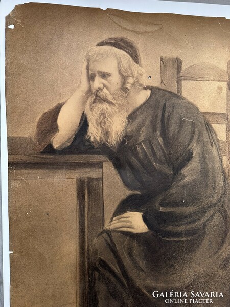 1885 Drawing depicting a gloomy rabbi with Munkácsy mark