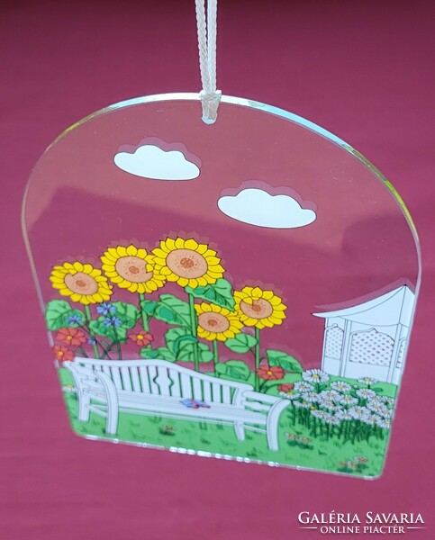 Üvegkép üveg függődísz akasztható dekoráció ablak dísz napraforgó margaréta virág tavaszi húsvéti