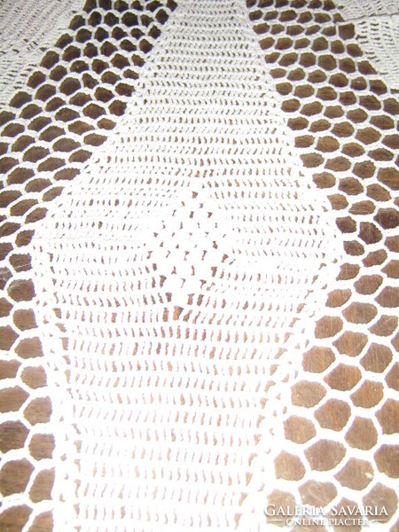 Beautiful antique hand crocheted boat shaped lace tablecloth