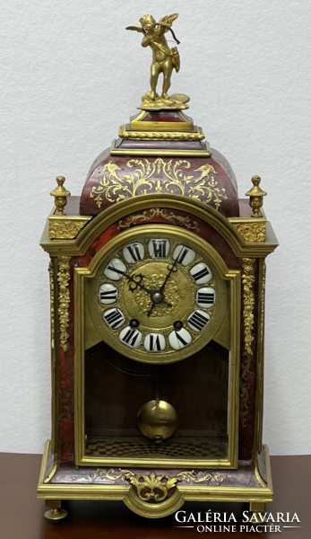 48 cm magas antik francia Graham gátszerkezetes Boulle szobros szalon óra