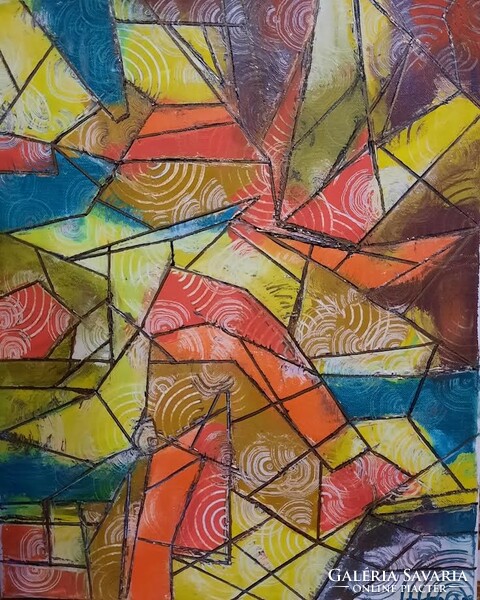 ZSM Absztrakt festmény: 50 cm/40 cm vászon, olaj, festőkés - Rozsdában színes