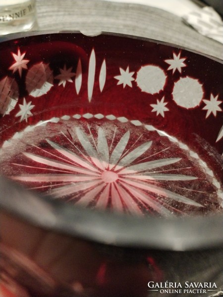 Burgundy ashtray cut glass