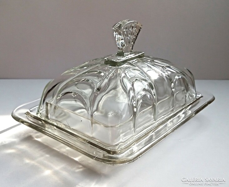 Old glass butter dish 18x13x10cm