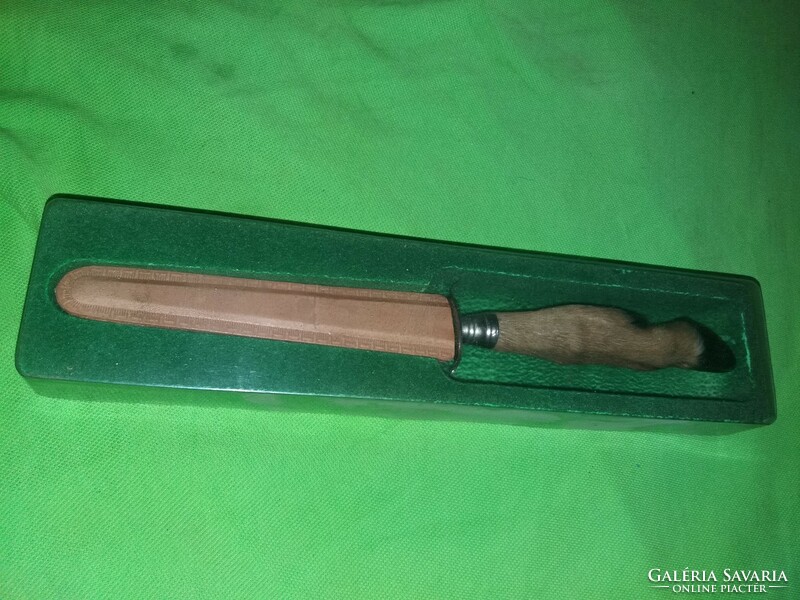 Antik vadász őzláb nyeles dísz asztali levélbontó kés dobozával 22 cm a penge 14 cm a képek szerint