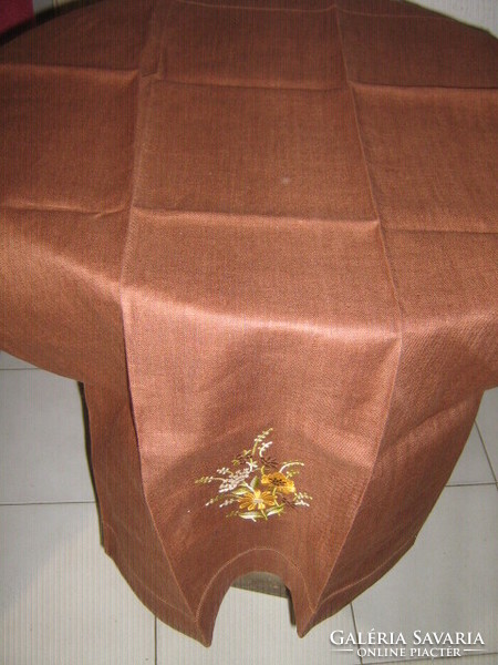 Wonderful machine embroidered brown tablecloth centerpiece