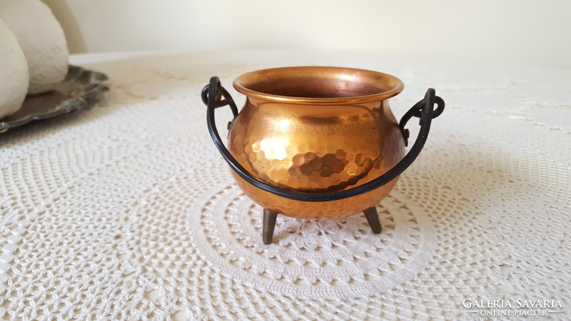 Old small copper cauldron, kettle, witch's cauldron, decoration