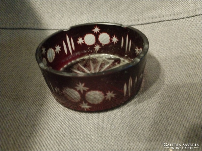 Burgundy ashtray cut glass