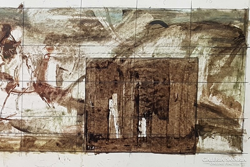 Sarkantyú Simon - Szekszárdi secco terv 20 x 77 cm diópác, tus, papír