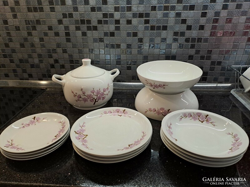 Retro lowland peach blossom porcelain tableware to replace a soup bowl and side dish plate