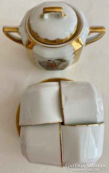 Altwien stílusú mitológia jelenes porcelán kávés készlet_Aranyozott vitrin dísz AKCIÓ!