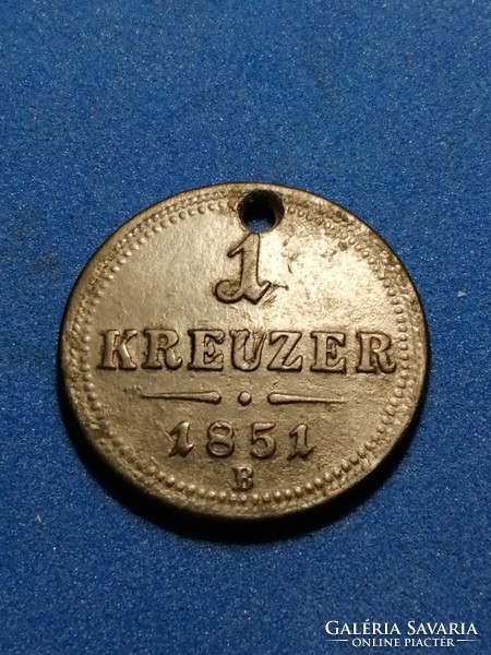 1 Krauzer 1851 b, nice, but drilled