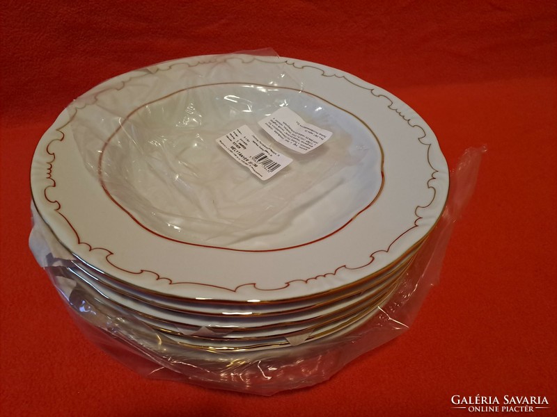 New, never used! 6 Pcs. Zsolnay gold feathered deep plate / soup plate