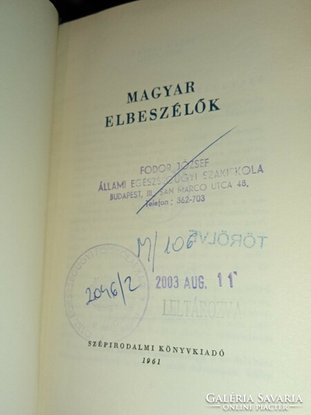 Magyar elbeszélők II. kötete Szépirodalmi Könyvkiadó 1961
