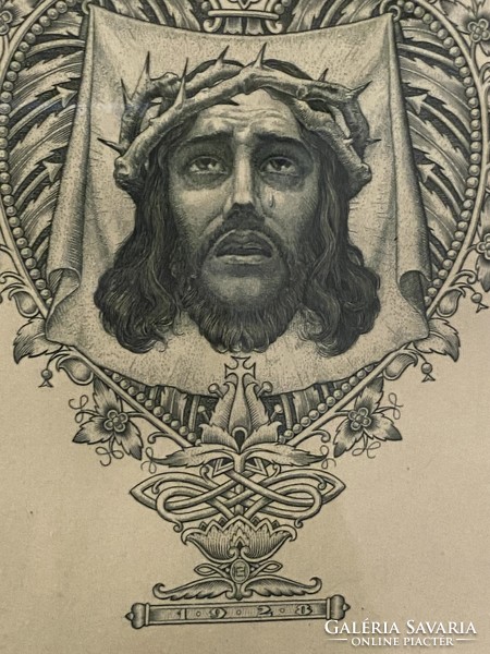 Endre Horváth (1896-1954) Jesus portrait antique marked religious Christian etching