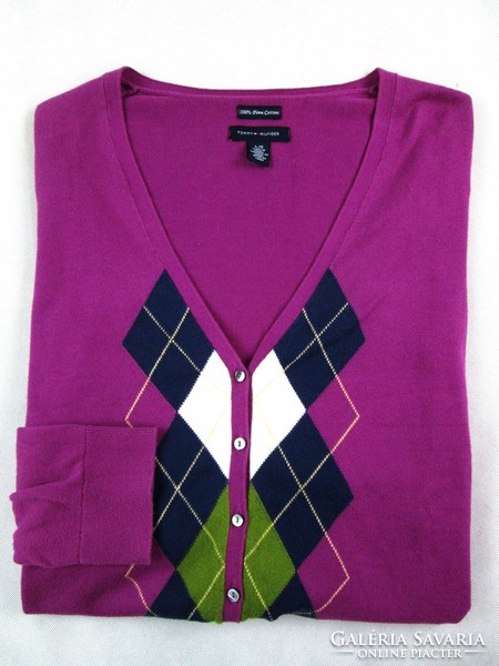 Original tommy hilfiger (m) check pattern women's long sleeve cardigan top
